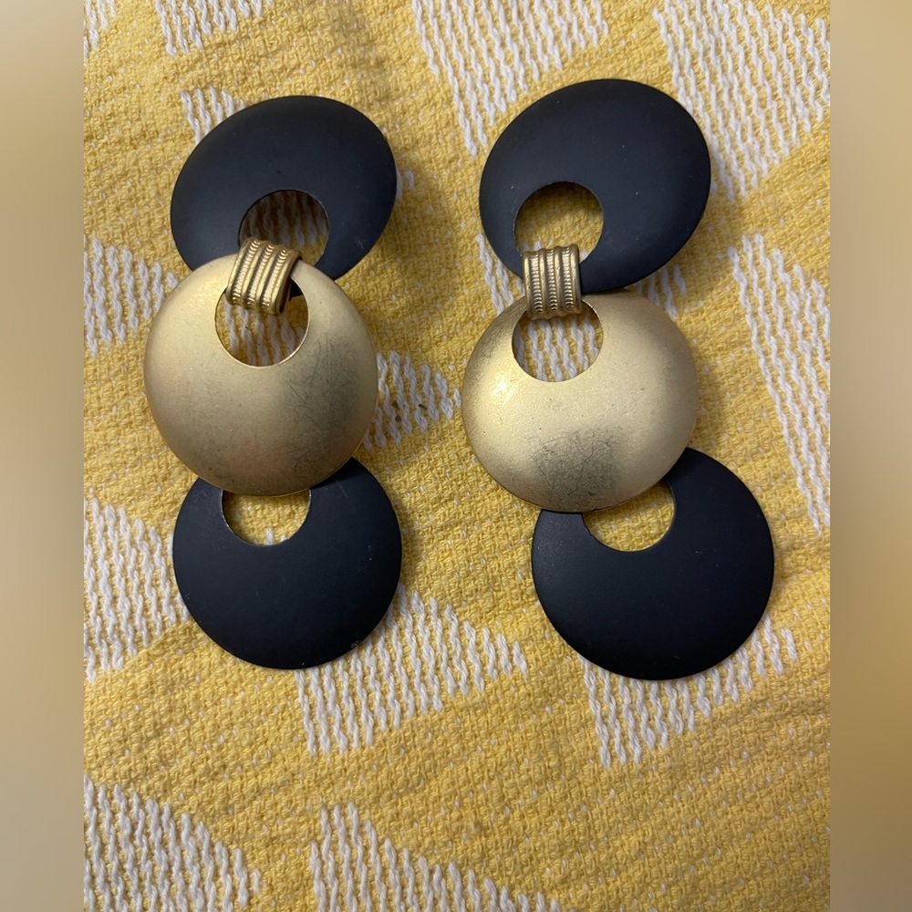Vintage Black and Gold Statement Earrings